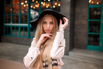 beautiful girl, girl in a hat and coat, woman