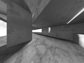 Dark Concrete Wall Architecture. Empty Room