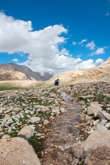 Aladaglar National Park (glacial landscape). Cloudy mountain landscape. Glacial mountains, hills. Trans mountain hikes. Aladaglar trekking. Melting glacial waters. Trans transitions. Nigde, Turkey.