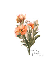 Thank you flowers bouquet. Cartoon florist illustration isolated on white background.