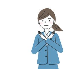 両手で×マークを作るスーツを着た女性