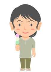 三色団子を食べる女性