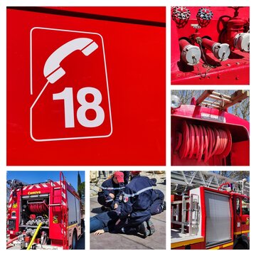 collage sur le th&egrave;me des pompiers fran&ccedil;ais
