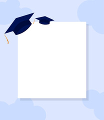 Graduation Greeting Card Isolated on Blue Cloud Background Design