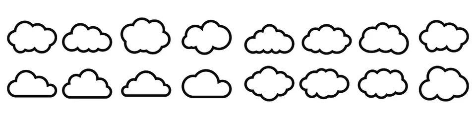 Foto op Canvas Set of clouds in a linear style. Cloud in line or outline collection. Vector illustration. © Denys
