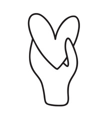 Stop war in Ukraine. Hand drawn monoline hand holding heart Encourage donate logo. Concept idea of donation and help icon. Protection from Russian invaders