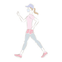 マスクをしてウォーキングをする女子