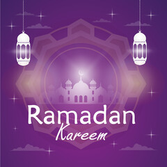 Simple Ramadan Kareem greeting with calm islamic symbol illustration design