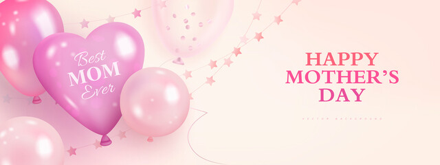 Mother's day greeting banner with realistic balloons