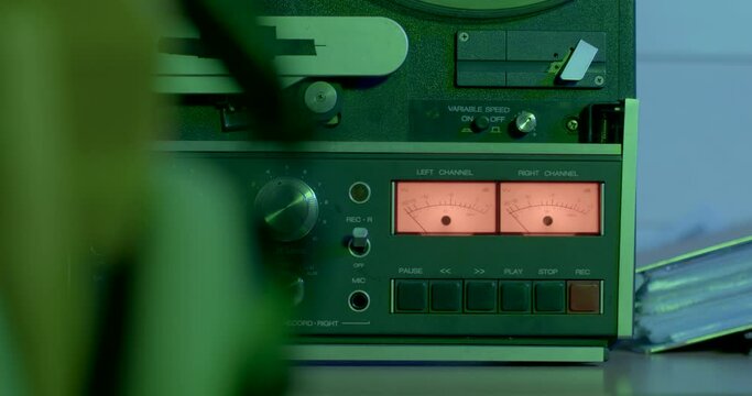 Orange indicator tape recorder movement arrows. Sound recording of police work. Fixation and control of the object of observation.