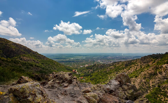 Spectacular view over the city from the top of the mountain. Sliven. Bulgaria
