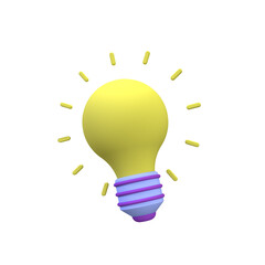 Yellow light bulb illustration background, 3D, render icon for business