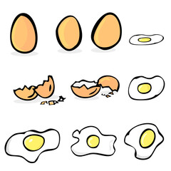 Vector hand draw sketch set of raw and sunny side up chicken egg