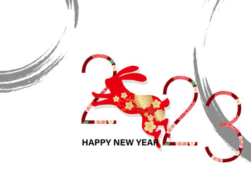 2023年卯年年賀状テンプレート素材　うさぎ　正月　和風　テンプレート　年賀　正月　新年