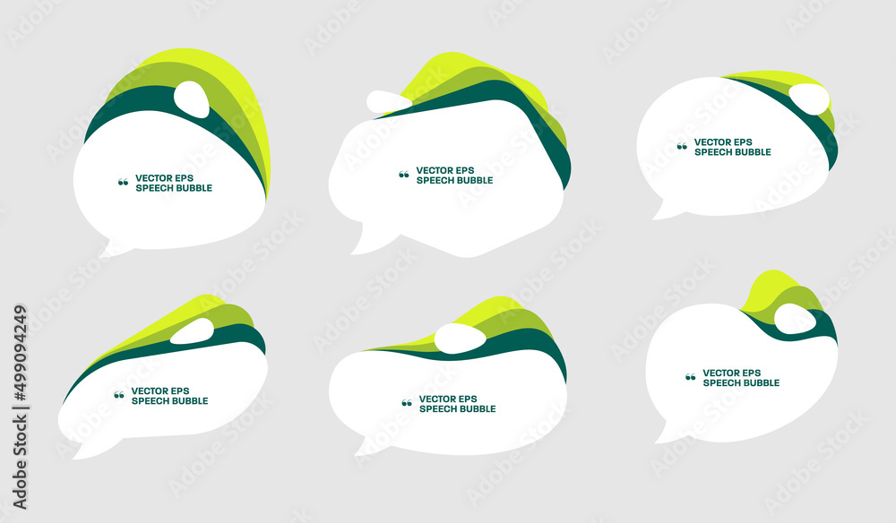 Poster vector template of white bubble shapes for quotes with green design elements.