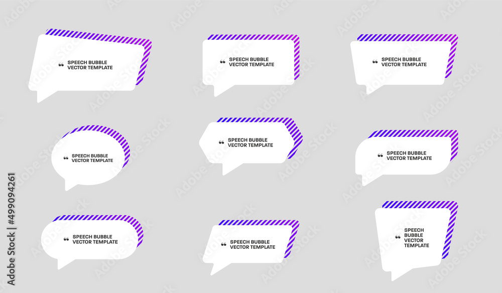 Poster vector template of white bubble shapes for quotes with hatched colored design elements.