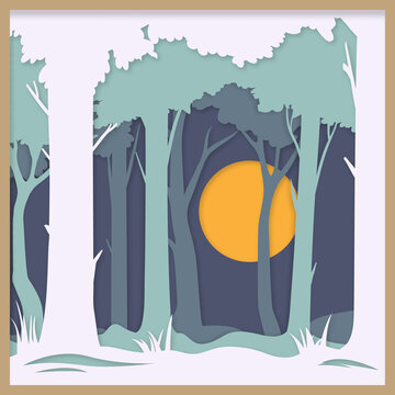 Forest Layered Paper Cut Out Style. Forest Vector File, Shadow Box Idea. Layered Paper Cut Design. 