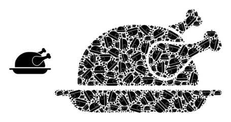 Recursive combination fried chicken dish icon. Vector mosaic is designed of recursive rotated fried chicken dish elements. Recursive combination of fried chicken dish icons.