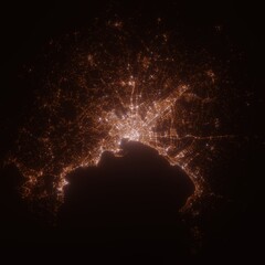 Palma (Spain) street lights map. Satellite view on modern city at night. Imitation of aerial view on roads network. 3d render © Hairem