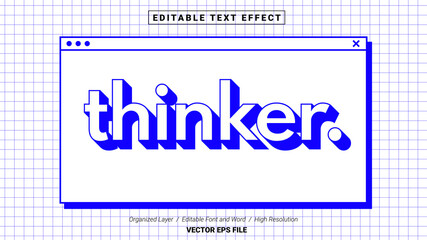 Editable Thinker Font. Typography Template Text Effect Style. Lettering Vector Illustration Logo. 