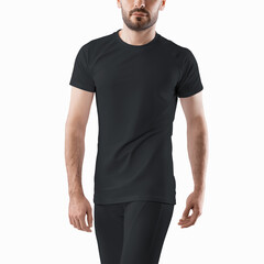 Mockup of sports compression pants and t-shirt on a man for design presentation.