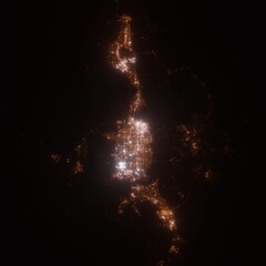 Salt Lake City (Utah, USA) street lights map. Satellite view on modern city at night. Imitation of aerial view on roads network. 3d render