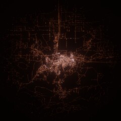 Casper (Wyoming, USA) street lights map. Satellite view on modern city at night. Imitation of aerial view on roads network. 3d render