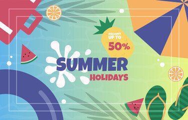 Naklejka premium Sea Beach Fruit Summer Sale Holiday Event Poster Template
