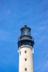 Black lantern room of the Biarritz lighthouse, a glassed-in housing at the top of the lighthouse tower containing the lamp and lens