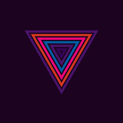 Vintage triangular sunset in the style of the 80s. Vector background. A design element.