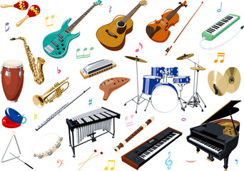 いろいろな楽器のシンプルなイラストセット