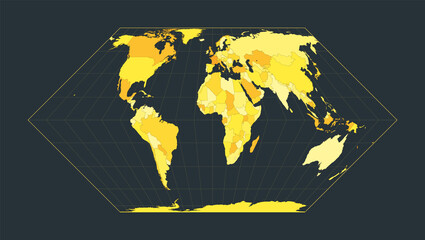 World Map. Eckert II projection. Futuristic world illustration for your infographic. Bright yellow country colors. Astonishing vector illustration.