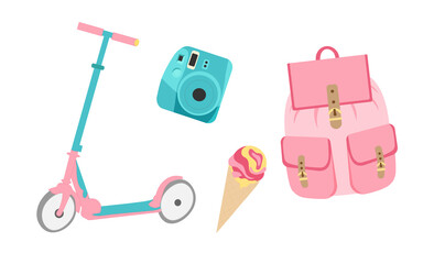 Summer set with backpack instax, ice cream, kick scooter