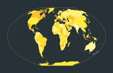 World Map. McBryde-Thomas flat-polar quartic pseudocylindrical equal-area projection. Futuristic world illustration for your infographic. Bright yellow country colors. Charming vector illustration.
