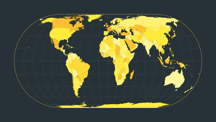 World Map. Eckert IV projection. Futuristic world illustration for your infographic. Bright yellow country colors. Authentic vector illustration.