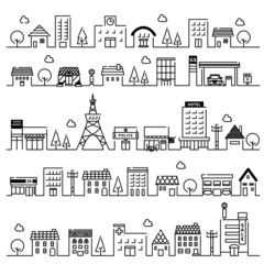 街並み（家、ビル、店）のベクターイラストセット