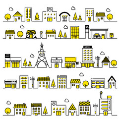 街並み（家、ビル、店）のベクターイラストセット