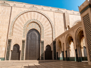 Fototapeta na wymiar Hassan II Mosque in Casablanca, Morocco on a sunny afternoon