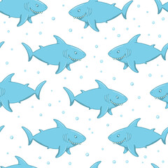 seamless pattern with sharks on white background. Nursery sharks print for textile, wrapping paper, wallpaper, stationary. Summer theme. EPS 10