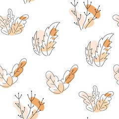 Abstract seamless pattern with leaves in line style