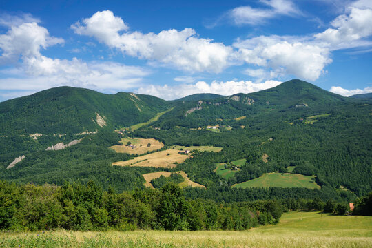 Summer landscape along the road to Passo della Cisa in Parma province