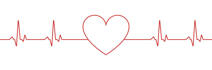 Vector illustration with red line cardio for medical design. Cardiogram with heart.