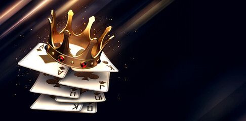 casino crown cards poker blackjack baccarat gold  3d render 3d rendering illustration 