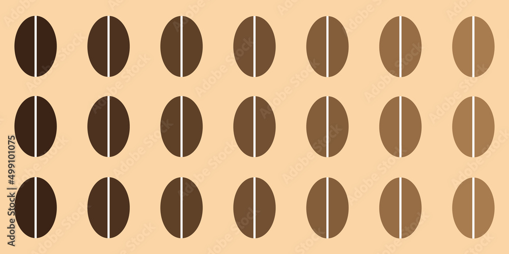 Poster brown coffee beans pattern on wide scale beige background - design template in editable vector forma