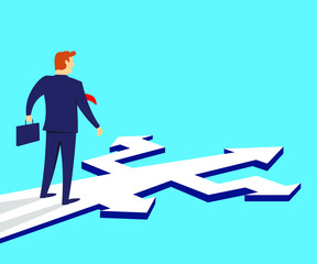 Businessman stand and thinking at a crossroads, Selection the right solution, Business concept opportunities and options, Flat design vector illustration