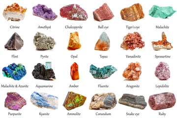 Poster beautiful collection of geological minerals on a white background © Minakryn Ruslan 