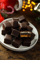 Traditional Christmas gingerbread with marzipan and marmalade