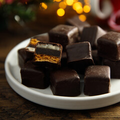 Traditional Christmas gingerbread with marzipan and marmalade