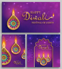 Happy Diwali vector illustration. Festive Diwali and Deepawali card. The Indian festival of lights on color background