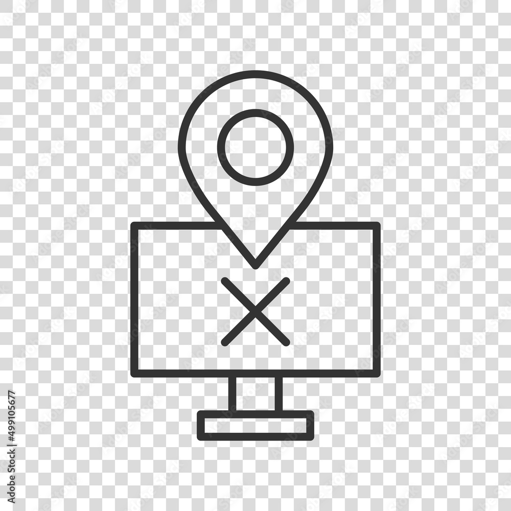 Poster computer navigation icon in flat style. monitor pin gps vector illustration on white isolated backgr